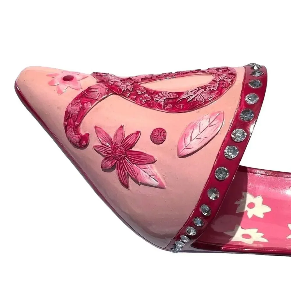 Stiletto High Heel Shoe Wine Bottle Holder Stand Pink Bling Breast Cancer